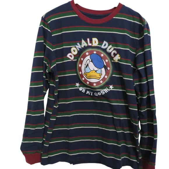 Disney Mens Sz L Navy Striped Donald Duck Long Sleeve Crew Neck Shirt - Picture 1 of 5